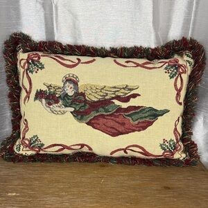 Riverdale Tapestry Christmas Angel with Fringe Throw Pillow Made in USA